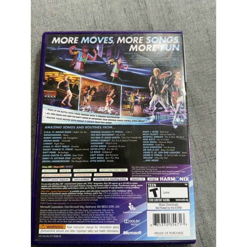 Dance Central 2 Microsoft‎ Xbox 360 Kinect 2011 With Manual Rated T
